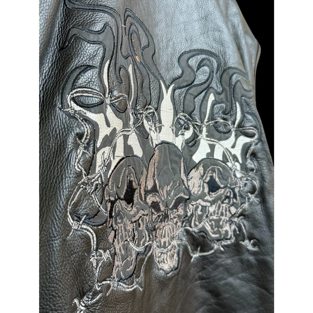 Xelement Skull Fire Heavy Leather Adjustable Straps Motorcycle Vest Sz: XL E7